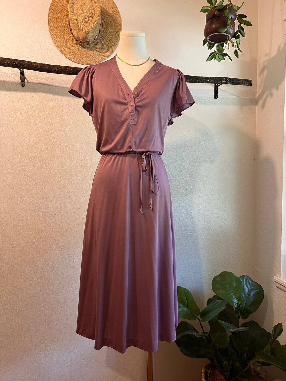 70s Jody of California Lavender Purple Short Sleeve Summer Midi Dress Size Small